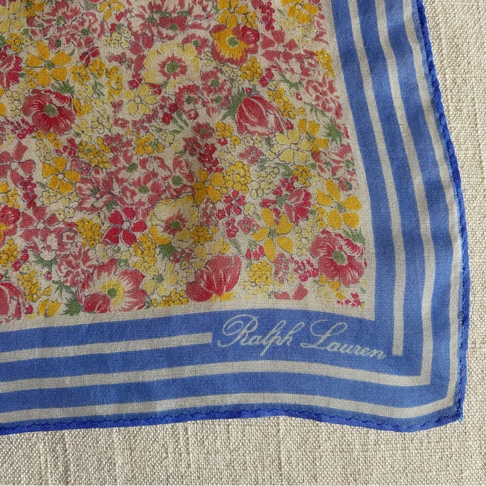 Ralph Lauren Scarf Square Floral & Stripe Bandana Kerchief